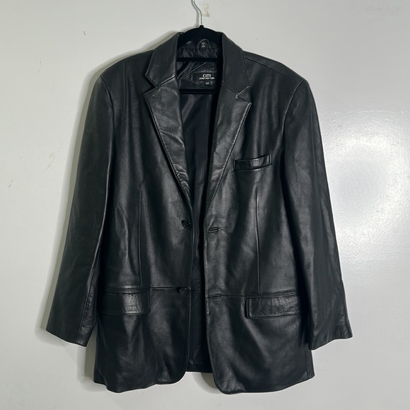 Jones New York black leather jacket blazer size 38R matrix goth classic - Picture 4 of 13